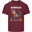 Autism T-Rex Embrace Differences Autistic Mens Cotton T-Shirt Tee Top Maroon