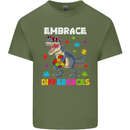 Autism T-Rex Embrace Differences Autistic Mens Cotton T-Shirt Tee Top Military Green
