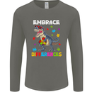 Autism T-Rex Embrace Differences Autistic Mens Long Sleeve T-Shirt Charcoal