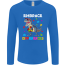 Autism T-Rex Embrace Differences Autistic Mens Long Sleeve T-Shirt Royal Blue