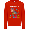 Autism T-Rex Embrace Differences Autistic Mens Sweatshirt Jumper Bright Red