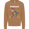 Autism T-Rex Embrace Differences Autistic Mens Sweatshirt Jumper Caramel Latte