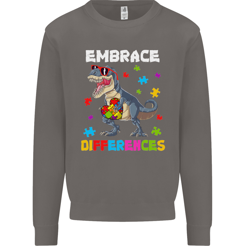 Autism T-Rex Embrace Differences Autistic Mens Sweatshirt Jumper Charcoal