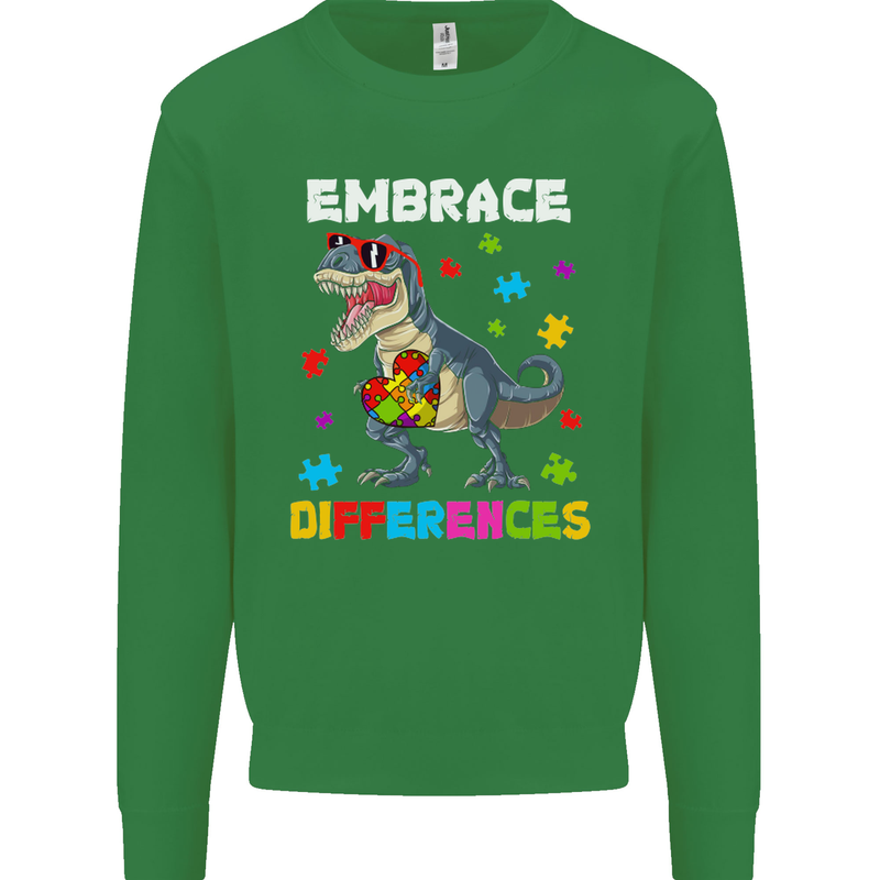 Autism T-Rex Embrace Differences Autistic Mens Sweatshirt Jumper Irish Green