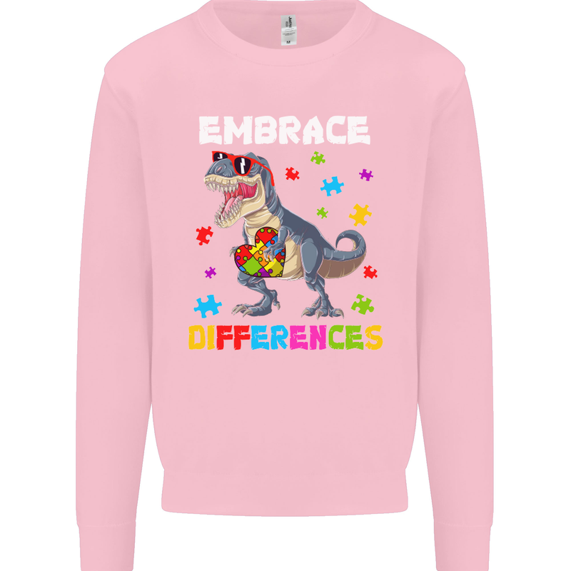 Autism T-Rex Embrace Differences Autistic Mens Sweatshirt Jumper Light Pink