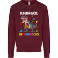 Autism T-Rex Embrace Differences Autistic Mens Sweatshirt Jumper Maroon