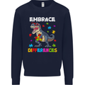 Autism T-Rex Embrace Differences Autistic Mens Sweatshirt Jumper Navy Blue