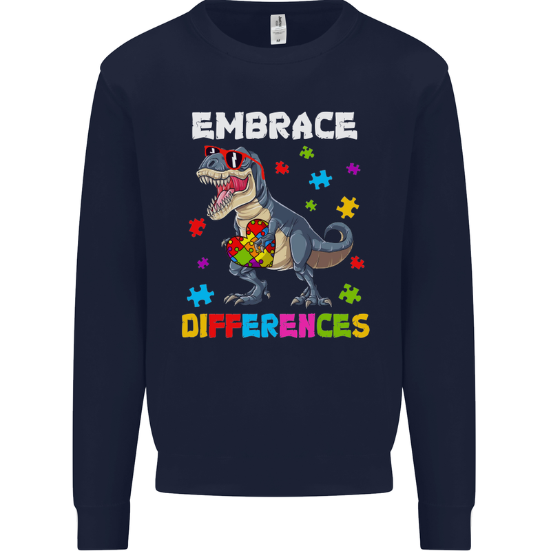 Autism T-Rex Embrace Differences Autistic Mens Sweatshirt Jumper Navy Blue