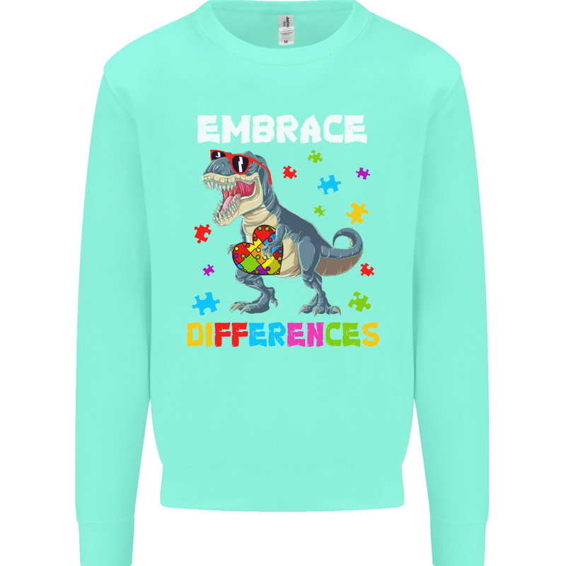 Autism T-Rex Embrace Differences Autistic Mens Sweatshirt Jumper Peppermint