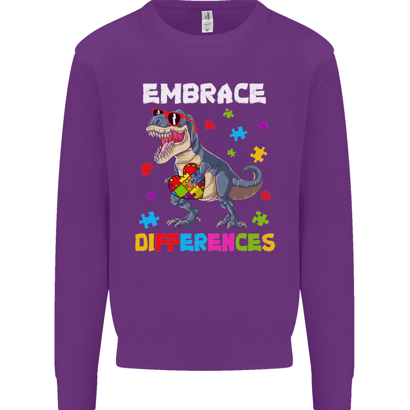 Autism T-Rex Embrace Differences Autistic Mens Sweatshirt Jumper Purple