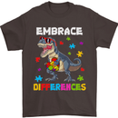 Autism T-Rex Embrace Differences Autistic Mens T-Shirt Cotton Gildan Dark Chocolate