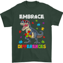 Autism T-Rex Embrace Differences Autistic Mens T-Shirt Cotton Gildan Forest Green