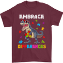 Autism T-Rex Embrace Differences Autistic Mens T-Shirt Cotton Gildan Maroon