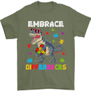 Autism T-Rex Embrace Differences Autistic Mens T-Shirt Cotton Gildan Military Green