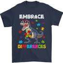 Autism T-Rex Embrace Differences Autistic Mens T-Shirt Cotton Gildan Navy Blue