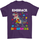 Autism T-Rex Embrace Differences Autistic Mens T-Shirt Cotton Gildan Purple