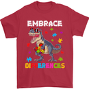 Autism T-Rex Embrace Differences Autistic Mens T-Shirt Cotton Gildan Red