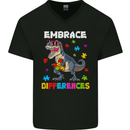 Autism T-Rex Embrace Differences Autistic Mens V-Neck Cotton T-Shirt Black