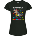 Autism T-Rex Embrace Differences Autistic Womens Petite Cut T-Shirt Black