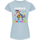 Autism T-Rex Embrace Differences Autistic Womens Petite Cut T-Shirt Light Blue
