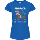 Autism T-Rex Embrace Differences Autistic Womens Petite Cut T-Shirt Royal Blue