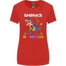 Autism T-Rex Embrace Differences Autistic Womens Wider Cut T-Shirt Red