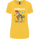 Autism T-Rex Embrace Differences Autistic Womens Wider Cut T-Shirt Yellow