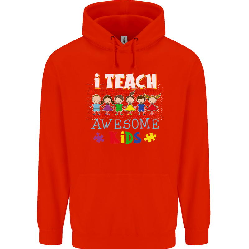 Autism Teacher I Teach Awesome Kid Autistic Mens 80% Cotton Hoodie Bright Red