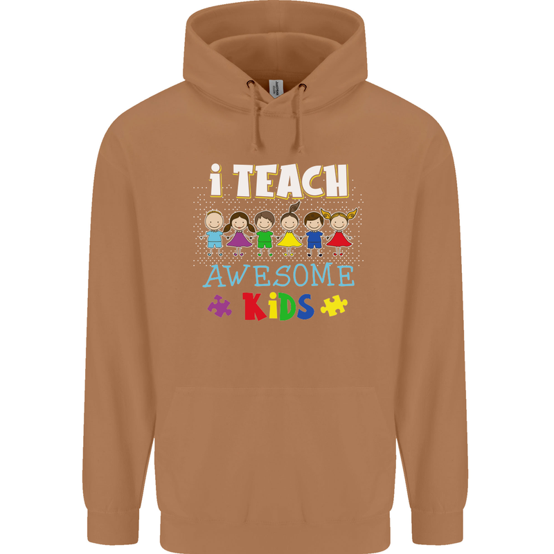 Autism Teacher I Teach Awesome Kid Autistic Mens 80% Cotton Hoodie Caramel Latte