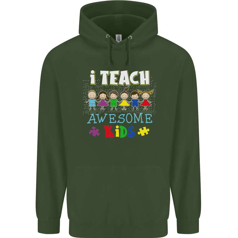 Autism Teacher I Teach Awesome Kid Autistic Mens 80% Cotton Hoodie Forest Green