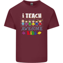 Autism Teacher I Teach Awesome Kid Autistic Mens Cotton T-Shirt Tee Top Maroon