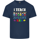 Autism Teacher I Teach Awesome Kid Autistic Mens Cotton T-Shirt Tee Top Navy Blue