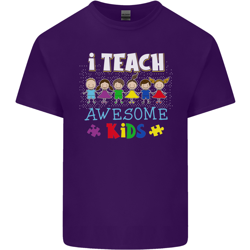 Autism Teacher I Teach Awesome Kid Autistic Mens Cotton T-Shirt Tee Top Purple