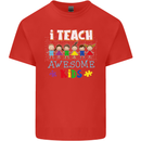 Autism Teacher I Teach Awesome Kid Autistic Mens Cotton T-Shirt Tee Top Red