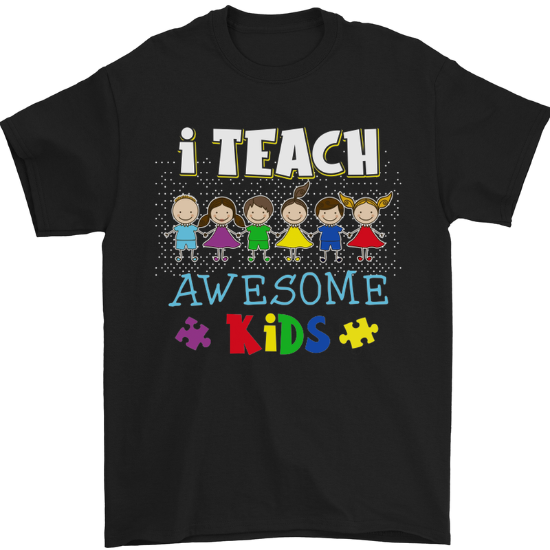 Autism Teacher I Teach Awesome Kid Autistic Mens T-Shirt Cotton Gildan Black