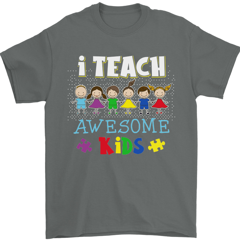 Autism Teacher I Teach Awesome Kid Autistic Mens T-Shirt Cotton Gildan Charcoal