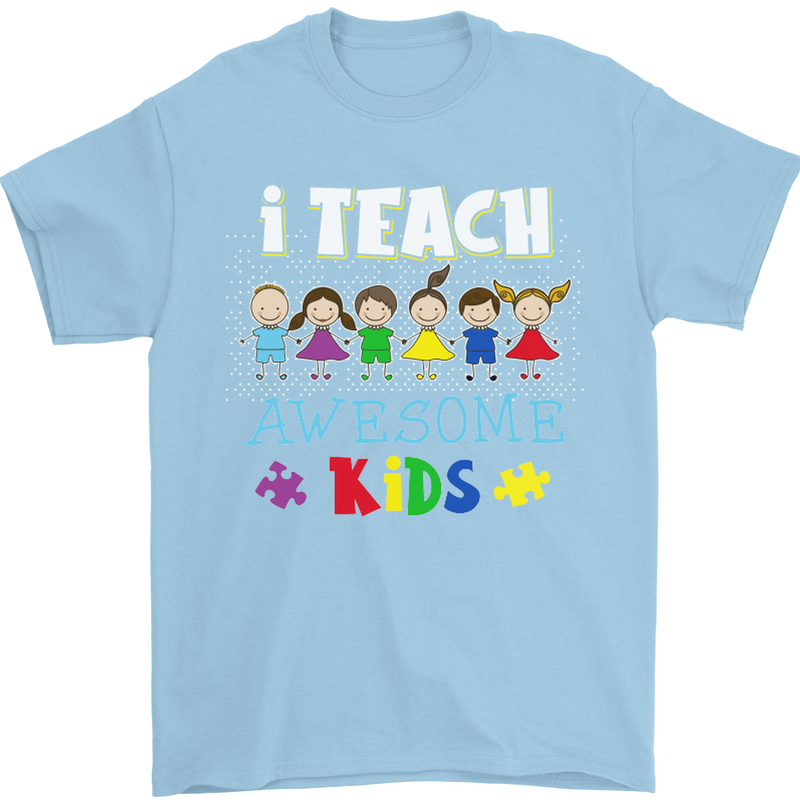 Autism Teacher I Teach Awesome Kid Autistic Mens T-Shirt Cotton Gildan Light Blue
