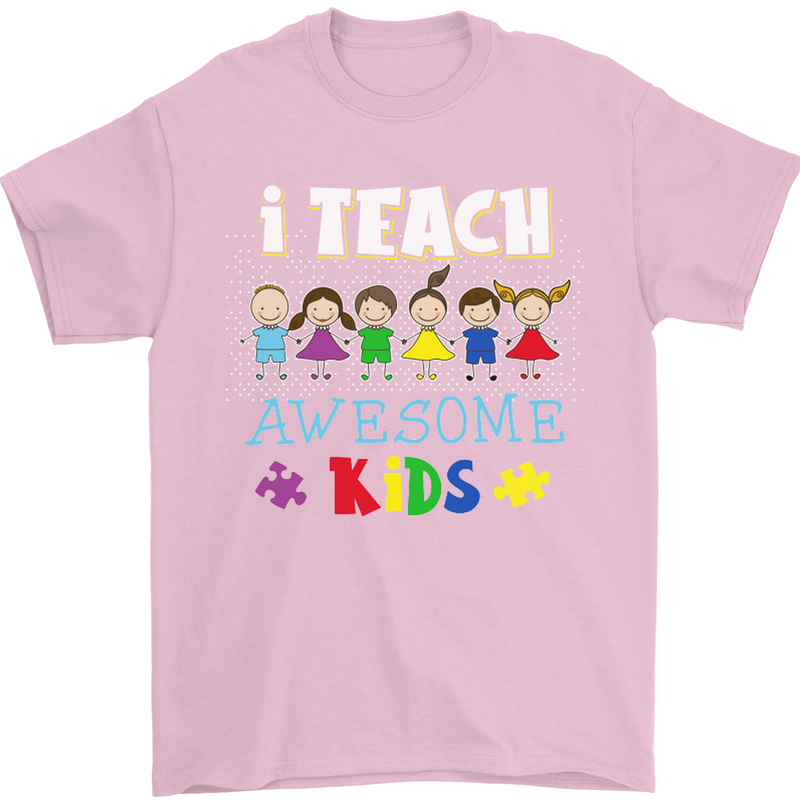 Autism Teacher I Teach Awesome Kid Autistic Mens T-Shirt Cotton Gildan Light Pink
