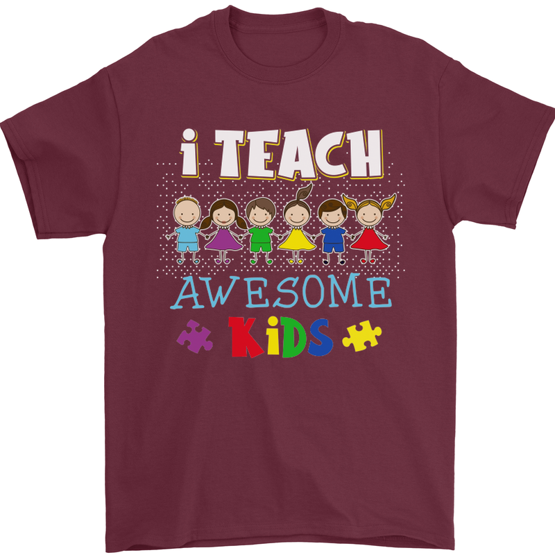 Autism Teacher I Teach Awesome Kid Autistic Mens T-Shirt Cotton Gildan Maroon