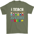 Autism Teacher I Teach Awesome Kid Autistic Mens T-Shirt Cotton Gildan Military Green