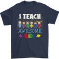 Autism Teacher I Teach Awesome Kid Autistic Mens T-Shirt Cotton Gildan Navy Blue