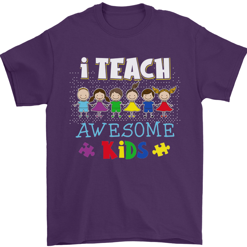 Autism Teacher I Teach Awesome Kid Autistic Mens T-Shirt Cotton Gildan Purple