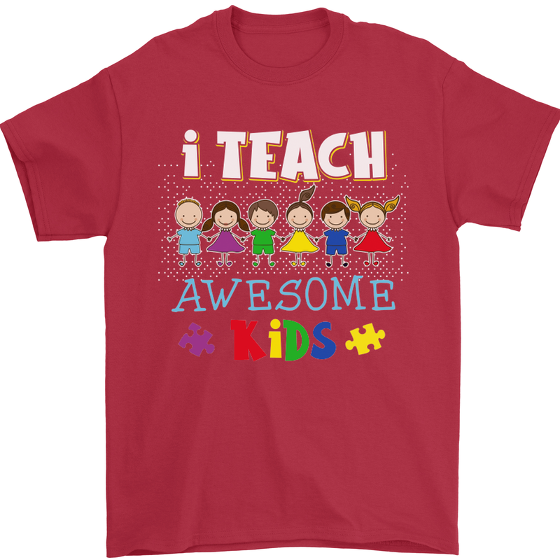 Autism Teacher I Teach Awesome Kid Autistic Mens T-Shirt Cotton Gildan Red