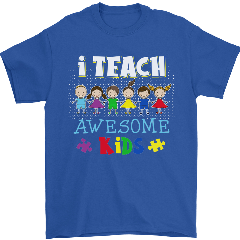 Autism Teacher I Teach Awesome Kid Autistic Mens T-Shirt Cotton Gildan Royal Blue
