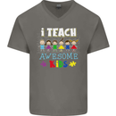 Autism Teacher I Teach Awesome Kid Autistic Mens V-Neck Cotton T-Shirt Charcoal