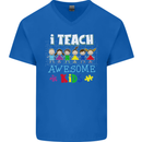 Autism Teacher I Teach Awesome Kid Autistic Mens V-Neck Cotton T-Shirt Royal Blue