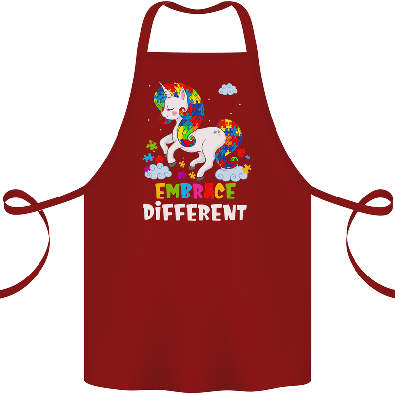Autism Unicorn Embrace Different Autistic Cotton Apron 100% Organic Maroon