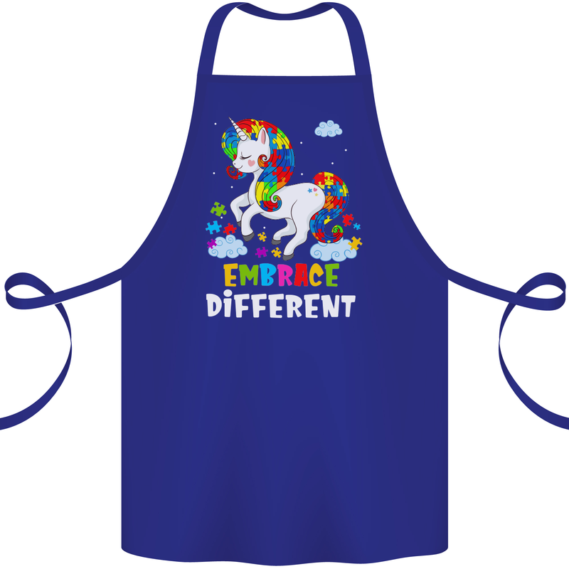 Autism Unicorn Embrace Different Autistic Cotton Apron 100% Organic Royal Blue