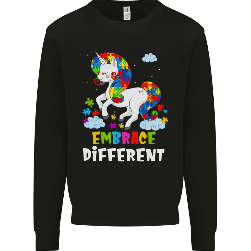 Autism Unicorn Embrace Different Autistic Kids Sweatshirt Jumper Black
