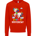 Autism Unicorn Embrace Different Autistic Kids Sweatshirt Jumper Bright Red
